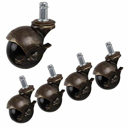SKOAJAS Plate Casters 5 casters for office chair 50mm 2'' stem M11 ball swivel scastor wheels for furniture 60kg per wheel silent nylon universal