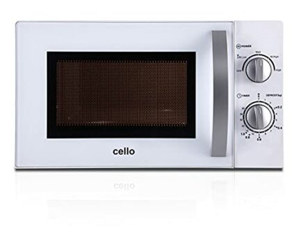 Cello 700W Microwave Oven with 20 Litre Capacity 5 Power levels and defrost function, White, Manual control, Clock kitchen timer One size, MM720C