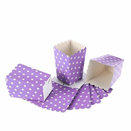 Toddmomy 24pcs Dot Popcorn Treat Boxes Theater Container Cup Paper Popcorn Boxes for Party Birthday Movie Theater (Purple)
