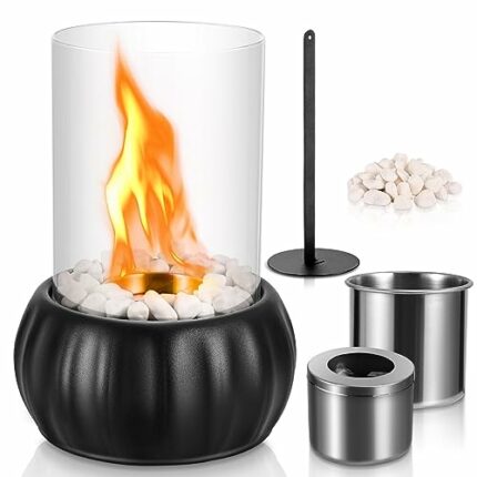 Yamvisa Tabletop Fire Pit Bio Ethanol Tabletop Fireplace Indoor Outdoor - Portable Bioethanol Table Top Fire Bowl with Windproof Glass for Home K