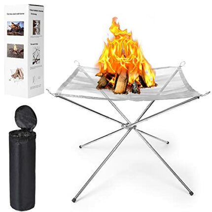 56cm Portable Camping Fire Pit, Foldable Stainless Steel Mini FirePit 22Inch Fireplace Bowl with Carry Bag for Picnics, Bonfire, Patio, Backyard