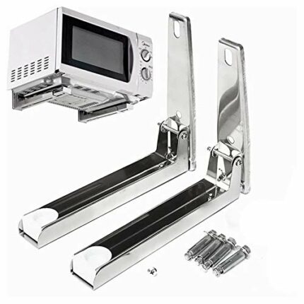 MEETOZ Universal Stainless Steel Microwave Mount Bracket，Support Frame Steel Foldable Stretch Shelf Rack Microwave Oven Wall Mount Bracket Stainl