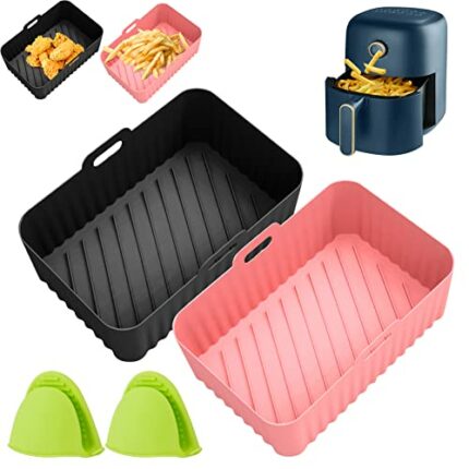 2 PCS Ninja Air Fryer Liners, Reusable Silicone Pots BPA Free with Silicone Gloves for Air Fryer, Oven, and Microwave