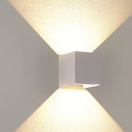 JianRui UP and Down Wall Lights LED for Living Room Outdoor Wall Light 12W IP65 3000k White Wall Lighting for Bedroom Square Adjustable Beam Wall