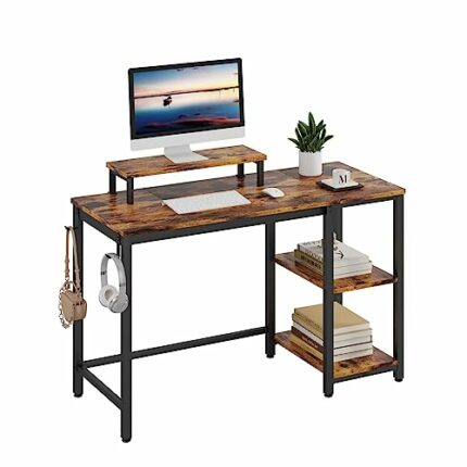 HEEYUE Computer Desk, Industrial Writing Desk with 2-Layer Storage Shelves and Headphone Hook, PC Laptop Table with Monitor Stand,Gaming Desk for