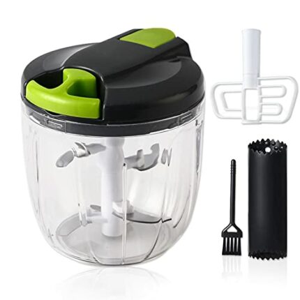 Ruucy Portable Manual Food Chopper, 900ML Onion Chopper Pull String with 5 Stainless Steel Blades, Hand Chopper Mincer Multifunction Manual Veget