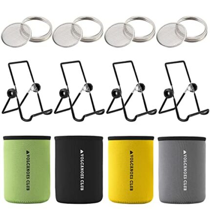 VOLCANOES CLUB Seed Sprouting Jar Germination Kit Accessories - Sprout Lids for Wide Mouth Mason Jar / Jar Stands / Blackout Sleeves - For Growin