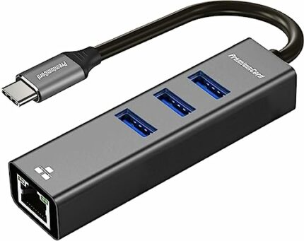 PremiumCord USB-C to Gigabit RJ45 + 3X USB A Ethernet 10/100/1000Mbps USB 3.2 Gen 1 5Gbps Male to Female Adapter Aluminum Length 15cm