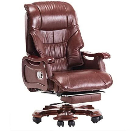 YT.JYUERI Relax Comfortably Safe Office Chairs Executive Chair with Footrest Heavy Duty Solid Wood Base & Linkage Armrests Leather Computer Task