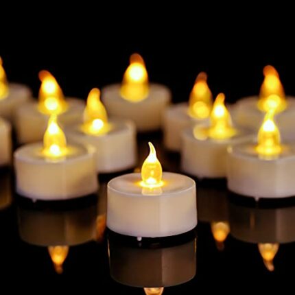 Tea Lights, 12 Pack Flameless LED Tea Light Candles 150 Hours Realistic Flickering Battery Operated Tea Lights Electric Fake Candles for Hallowee
