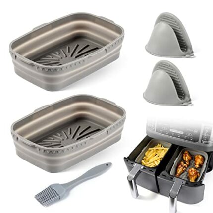 Aieve 2Pcs Air Fryer Liners for Ninja Dual Air Fryer, Air Fryer Accessories Silicone Pot for Ninja AF300UK AF400UK, Dual Zone Air Fryer, Oven, Mi