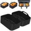 2PCS Silicone Pot for Ninjas Dual Air Fryer Liners, Double Air Fryer Silicone Air Fryer Basket, Air Fryer Rack Accessories for Air Fryer, Oven, a