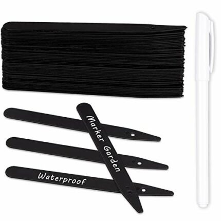 Whaline 100Pcs Thick Plastic Plant Label with Hole, Black Waterproof Garden Stake Tags with 1 Marker Pen and A Roll of Twine(6 Inch)