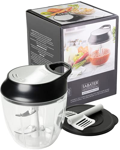 Large Manual Hand Food Chopper - Sabatier Professional Nut, Fruit and Vegetable Processor, Slicer, Cutter And Dicer. Pull String, Stainless Steel
