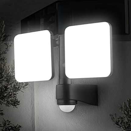 Adjustable Twin Head LED Wall Light with Motion Sensor, 20W IP54 PIR Infrared Outdoor Dual Security Light, 1800LM 4000K Daylight White, Ideal for