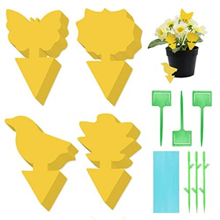 40 Pcs Yellow Sticky Fly Traps, Plant Fly Paper Sticky Catcher Insect Sticky Board with 40 Pcs Twist Ties and 6 Pcs Supporting Poles for Outdoor