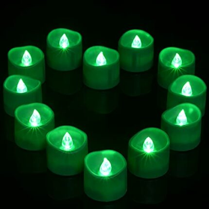Green LED Candles, Ymenow 12pcs Battery Operated Flickering Tealight Electric Candles with 6 Hours Timer for Home Dinner Wedding Holiday Party De