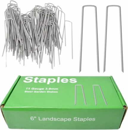 MySit 50x 6-Inch Galvanized Ground Garden Staples Stakes Pins, Lawn Landscape Staples Weed Fabric Staple, Heavy-Duty 11 Gauge Anti-Rust Steel Sod
