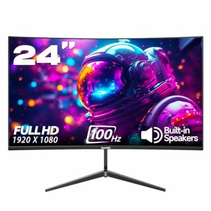 Gawfolk 24” Curved Monitor 75Hz Full HD 1080P, Gaming Display with HDMI VGA PC Monitor Ultra-Thin Zero Frame- Machine Black…