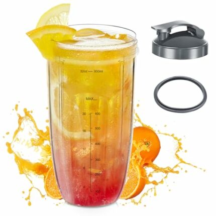 1Pack 32OZ Tall Colossal Replacement Cups+ 1Pack to-Go-Lid+1Piece Silicone Rubber Gaskets Seal O-Ring, Compatible with Nutribullet 600W and 900W