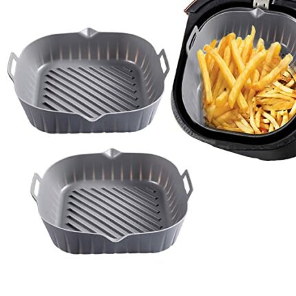 MEQUER Silicone Air Fryer Liners Reusable Air Fryer Liners 2PCS 7.8 Inch Square Air Fryer Accessories Reusable Air Fryer Basket Replacement of Pa