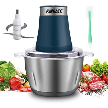 KingAcc 2L Mini Chopper with Overheating Protection,2 Speed Ajustable Electric Meat Grinder with 4 Durable Blades,Stainless-Steel Food Processor