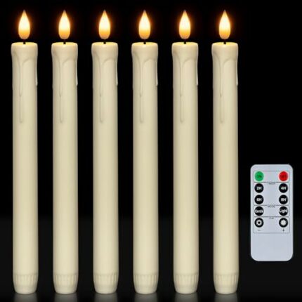 Homemory 6 Pcs LED Flameless Taper Candles with Remote, Flickering Battery Operated CandleSticks, Plastic Window Candles, 24CM for Halloween Chri