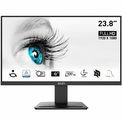 MSI PRO MP2412 23.8 Inch Full HD Office Monitor - 1920 x 1080 VA Panel, 100 Hz, Eye-Friendly Screen, VESA Mountable, Built-in Speakers, Display K