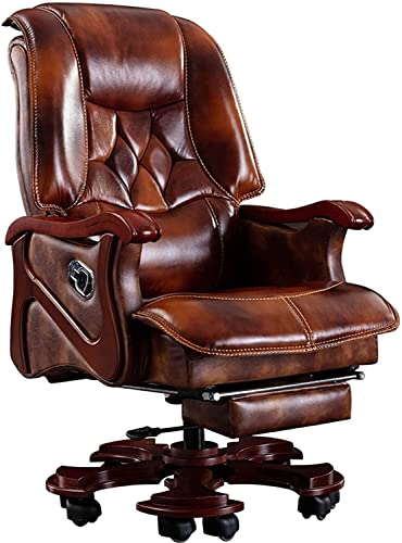 YT.JYUERI Relax Comfortably Safe Office Solid Wood Leather boss Chair，Solid Cowhide Executive Chair, boss Chair, liftable Swivel Chair, Mini Home