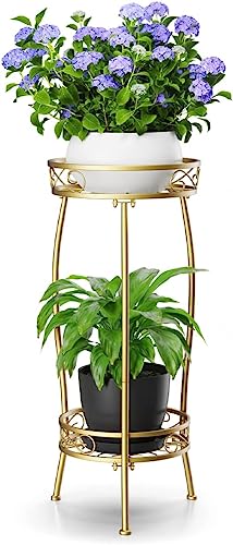 H HOMEXIN Plant Stand Indoor Outdoor, 2 Tier Tall Metal Plant stand 67.31cm Plant Holder Rack Heavy Duty Rustproof Decorative Plant Shelf for Cor
