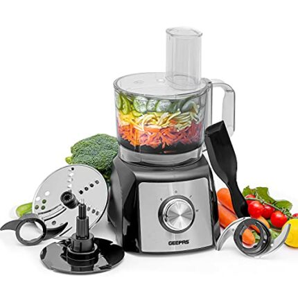 Geepas 1200W Compact Food Processor | Multifunctional Electric Food Mixer with Chopper Knead Dough Shredder Slicing Grating & Emulsifying disc, 2