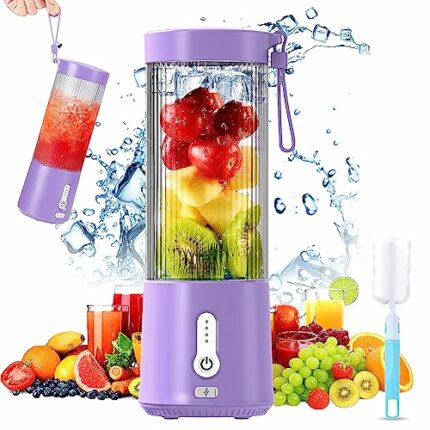 Portable Blender for Shakes and Smoothie HUIJUTCHEN USB Rechargeable Large Capacity Blender Bottles with 6 High-speed Blades and Brush Personal M