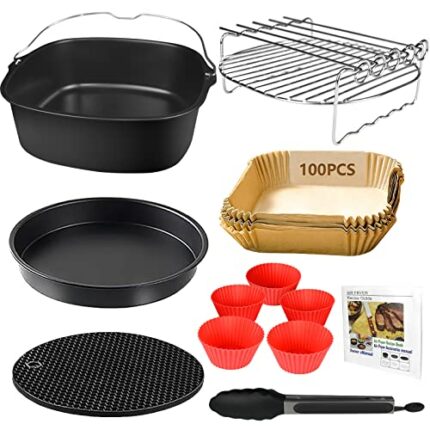 YINGRACE Air Fryer Accessories 9in, 12 PCS BPA-Free Air Fryers Accessory Set Compatiable for Cosori 5.5L, Instant 5.7L, Tower 7L, Phillips 7.3L,