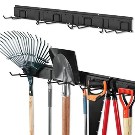 Garden Tool Rack Garage Tool Organizer Wall Mount Garden Tool Holder Yard Tool Hangers Organizer Heavy-Duty Hook Wall Storage Rack Holds Garden T