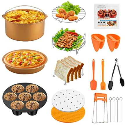 14PCS Air Fryer Accessories, FUNYKICH 7 inch General Air Fryer Accessories with Cookbook, Fit for All 3.2L-4L Tower Philips Salter Tefal Ninja Ai