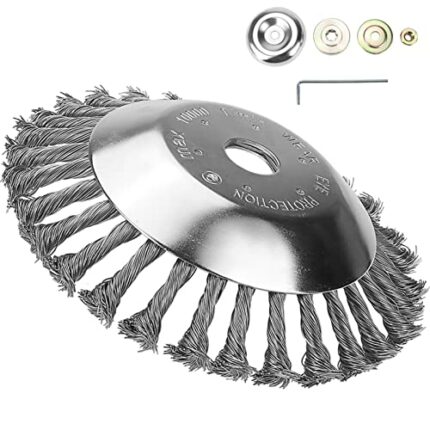 SI FANG 8 Inch Grass Trimmer Cutter Head Knotted Solid Steel Wire Wheel, 200mm Strimmer Wire Brush Head Weed Brush Attachment with Universal Adap
