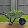 X-COTEC Wheelbarrows, Heavy Duty Garden Wheelbarrows with 2 Inner Tube, Strong Large Transport Trolley Handcart Wheel Barrow, Silver