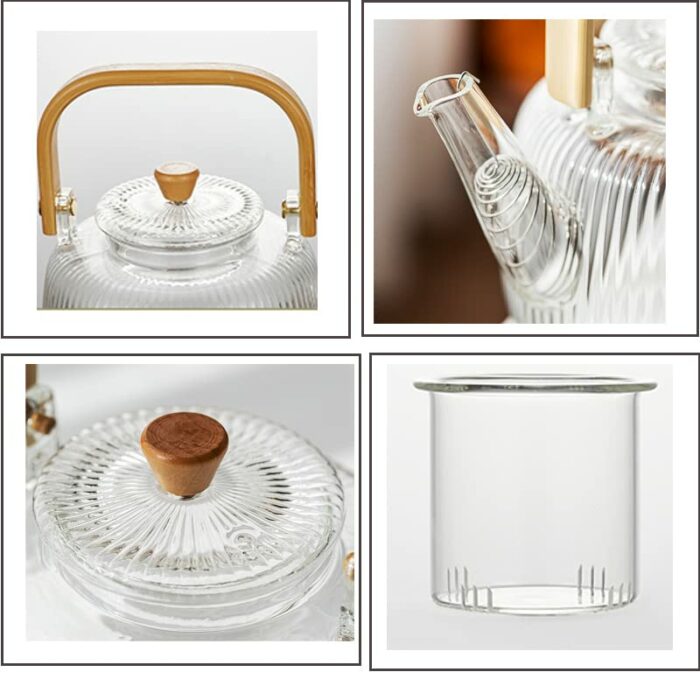 Cosy-YcY 1000ml Glass Teapot with Glass Infuser, Teapot with Filter Coil for Loose Tea, Safe On Stovetop, Tea Pot with Bamboo Handle (1000ml Glas