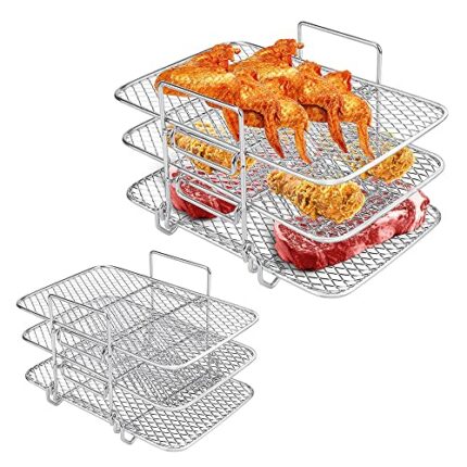 Gobesty Air Fryer Rack for Ninja Dual Air Fryer, Multi-Layer Dehydrator Rack, Stainless Steel Air Fryer Accessories, Multi-Purpose Air Fryer Bask