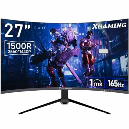 XGaming 27 Inch Ultra-Wide Curved Gaming Monitor QHD 165Hz 2560x1440 R1500 Curved Screen, with RGB Light, Wide HDR PC Monitor,FreeSync G-Sync Com