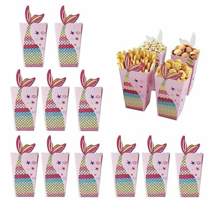 PnxdeobXL Pack of 24 Fishtail Popcorn Bag, Popcorn Bag Cardboard, Popcorn Boxes Mermaid, Paper Popcorn, Mermaid Popcorn Box, Suitable for Cinema,
