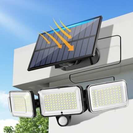 PIKOY Solar Lights Outdoor Garden, 224 LED+2000Lm+300° Wide Angle Solar Security Lights Outdoor Motion Sensor, 4 Modes & Remote Motion Sensor Lig
