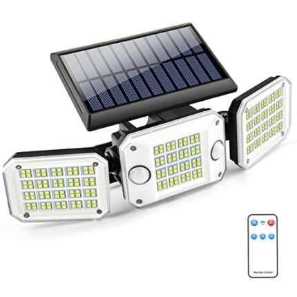 Immver Solar Security Lights Outdoor, with 2 Motion Sensor, 224 LEDs, 3 Heads Solar Powered Flood Lights Wall Lights with Remote Control, 3 Modes