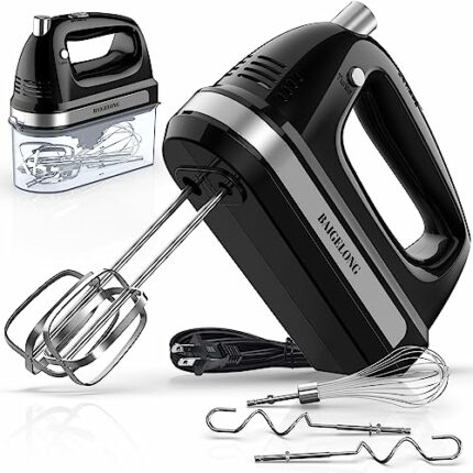 BAIGELONG Hand Electric Mixer, 300W Ultra Power Food Kitchen Mixer with 5 Self-Control Speeds + Turbo Boost, 5 Stainless Steel Attachments Handhe