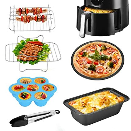 DIYARTS Air Fryer Accessories Set, 6pcs Dual Air Fryer Accessories, Including Grill Steam Rack Cake Pan Pizza Pan Egg Bites Mold Tong for Foodi D