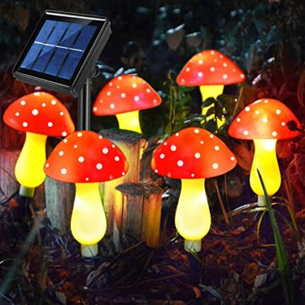 Abkshine Set of 6 Solar Mushroom Lights Garden Outdoor Decor, 8 Modes Waterproof Mushroom Ornaments for Lawn Gardening Pathway Landscape Yard Eas