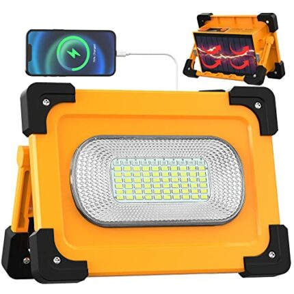 Stone Banks Solar Rechargeable LED Work Light 80W, 4 Modes Portable LED Camping Light USB Floodlight 11000mAh Power Bank, IP65 Waterproof Outdoor