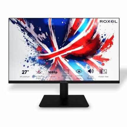 Roxel 27 INCH IPS FHD Monitor Borderless Design Computer Monitor, FULL HD 1080P, 75Hz, HDMI+VGA, 99% sRGB, 5ms Response, Eye Care, Flicker Free,