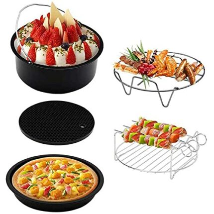 Air Fryer Accessories Set, 5PCS Deluxe Air Fryer Accessory Fit for Most 3.5L-4.5L Air Fryers, Cake Barrel 7 in(Diameter 18cm), Include Cake Pan,