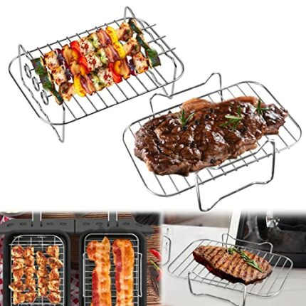 Pipihome 2Pcs Air Fryer Rack Compatible with Ninja Food Dual Zone Air Fryer [AF300UK] [AF400UK] 2 Drawers, Layered Dehydrator Racks Skewer Rack 3